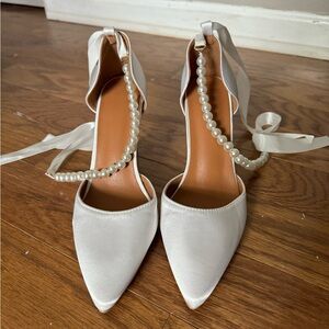 White pearl accent heels